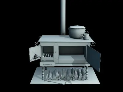 Gameready furnace wood burning stove Low-poly 3D model