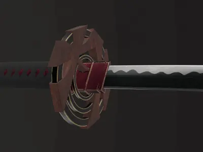 Red Wood Katana Low-poly 3D model