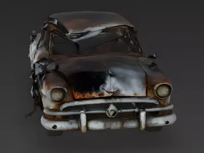 Realistic Severely Crushed 1950s Sedan 3D Model Low-poly 3D model