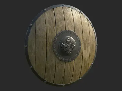 Shiled wooden shield Low-poly 3D model