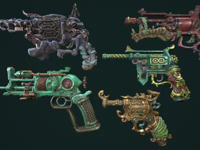 Stylized revolvers collection Low-poly 3D model