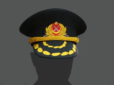Azerbaijani Army Flat Cap hat  Military Worn-out Soldier  Low-poly 3D model