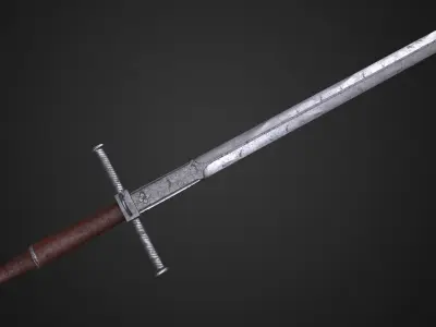 Medieval sword Low-poly 3D model 15