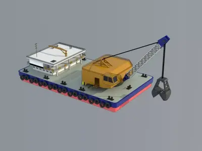 dredger boat with crane 3D model