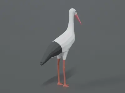 Low Poly Cartoon Stork Low-poly 3D model