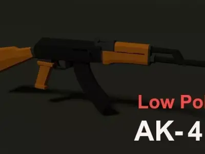Low Poly AK-47 orange and rifle Low-poly 3D model