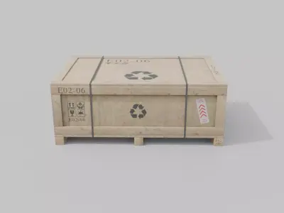 Wide and Flat Wooden Crate - Customizable Shipping Box Low-poly 3D model