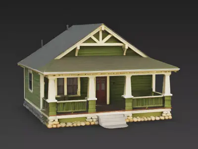 Classic Olive Green Craftsman Bungalow 3D Model Low-poly 3D model