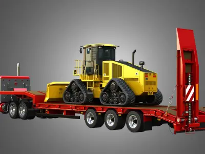 57P Semi Truck with JD - 764 High Speed Dozer 3 in 1 3D Model Pack