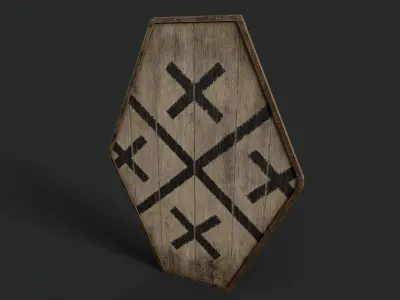 Slavic diamond-shaped shield painted black crosses symbol Low-poly 3D model