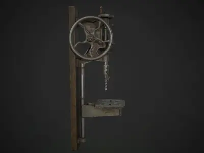 Hand Crank Drill Press Low-poly 3D model