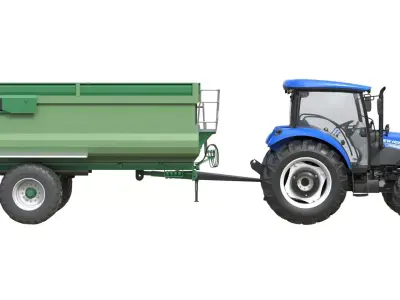 New Holland WorkMaster Tractor and Tippin Trailer Low-poly 3D model