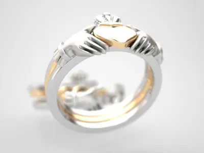 CLADDAGH 2 colors 3 part folding RING 3D print model