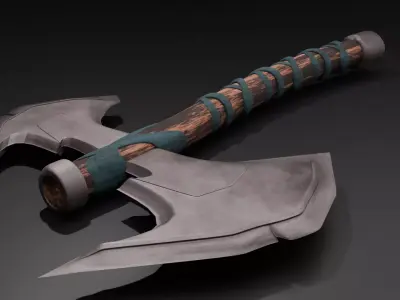 Brutal Double Bladed Axe Low-poly 3D model