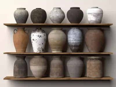 Vintage Primitive Pottery Vase Jar Collection Wabi Sabi PBR 3D model