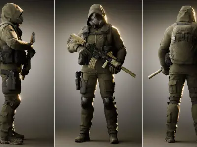 Post-Apocalyptic Modern Tactical  Soldier Low-poly 3D model
