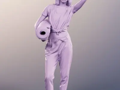 Janna 12023 - Athletic Woman Standing With Yoga Mat Low-poly 3D model