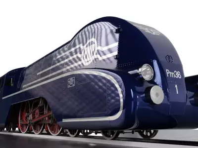 PM36-1 Polish Streamlined Steam Locomotive Animated Steam Engine 3D model