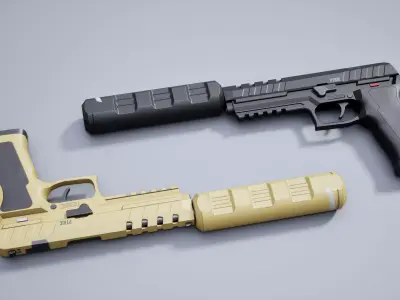 Pistol with silencer Low-poly 3D model