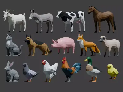 Farm Animals Lowpoly Low-poly 3D model