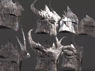Dark Ragnar Viking helmet Full collection 1 3D model