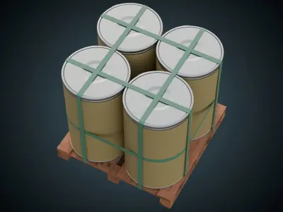 Cardboard Barrel And Pallet 1 Basic Low-poly 3D model