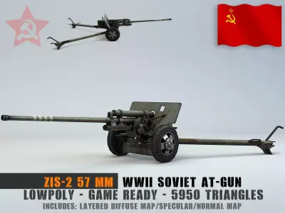 Low Poly Zis 2 57mm Soviet Anti Tank Gun Low-poly 3D model