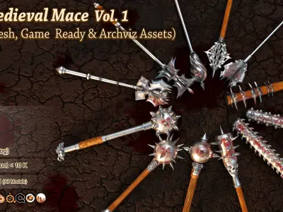 40 Medieval Mace  Vol 1 Low Poly and Unwrapped  3D model
