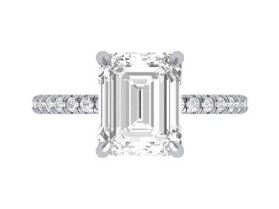  Emerald Solitaire Ring With Hidden Halo 3D print model get