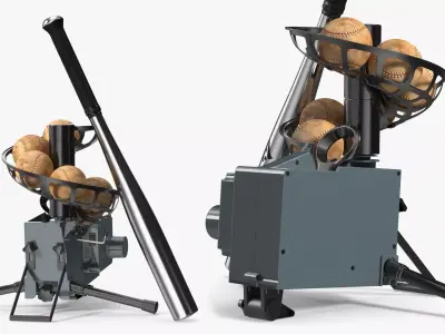 Pitch Training Device with Bat and Loaded Balls Grey 3D model