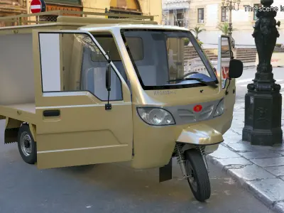 Delivery Trike with Close Body Beige Rigged for Maya 3D model