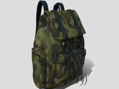 Military camouflage backpack  Low-poly 3D model