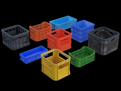 Plastic Crates Pack Low-poly 3D model