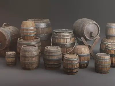 Barrel Pack Low poly High Quality PBR Low-poly 3D model