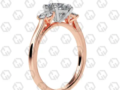 Ring 117 Pear Shape Cathedral shank 3 stone ring with round 3D print model