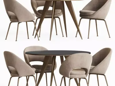 Dining Set table with four chairs and round table 3D model