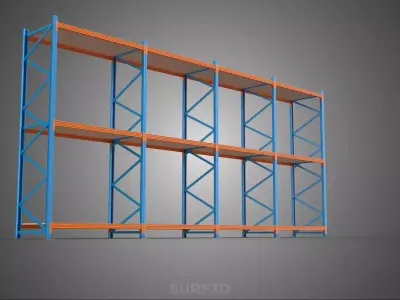 SHELF WOOD STEEL WAREHOUSE METAL SHELVING STORAGE RACK ORGANIZE 3D model