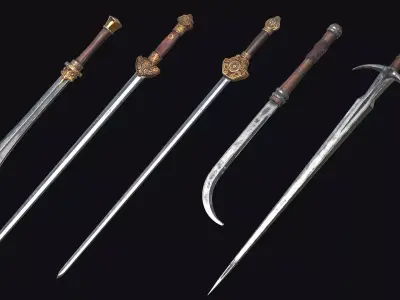 Fantasy RPG Swords Blade Knife Katana Longsword Shortsword Low-poly 3D model