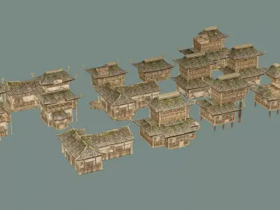 Ancient B Japanese Village Collection Low-poly 3D model Low-poly 3D model