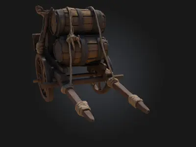 Barrel Cart  Rustic Utility on Wheeled Framework 3D model