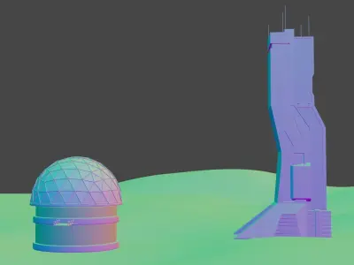Sci-fi Buildings Free low-poly 3D model