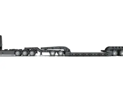 Truck with Lowboy Trailer 3D model 2