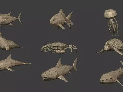 LowPoly Polygonal Cartoon Sea Animals Free 3D model