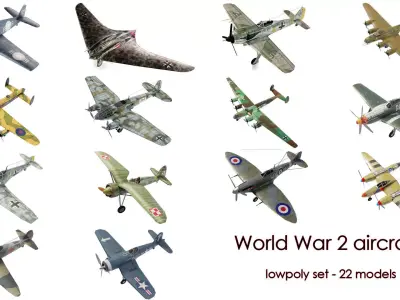 World War 2 aircraft set - 22 planes 3D Model Pack