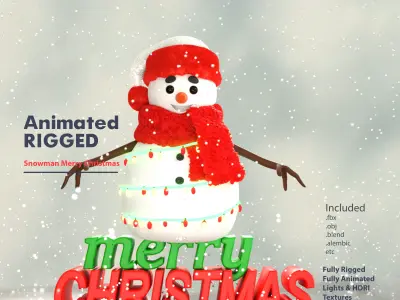 Animated Snowman and Merry Christmas 3D model