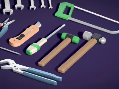 20 Plus Work Shop Tool Kit - Mechanic Carpentry Tool Low-poly 3D model