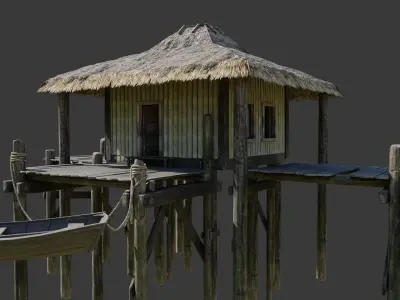 Wooden Bungalow Low-poly 3D model