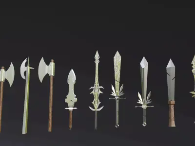 Fantasy Medieval Weapons Pack  Low Poly Game Ready Low-poly 3D model