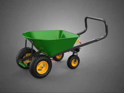HEAVY DUTY FOUR 4 WHEEL GREEN GARDEN CART WHEELBARROW BRAKE TILT 3D model