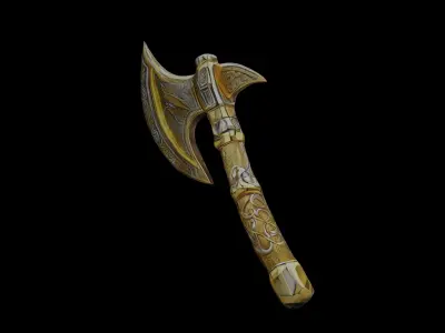 axe with golden plating fantasy ultrarealistic 4kquality Low-poly 3D model